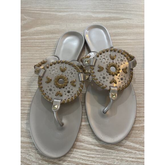 JACK ROGERS Georgica Jelly Sandal Flops Thongs‎ Size 7 Silver/gold Beach Shoes - Picture 2 of 4